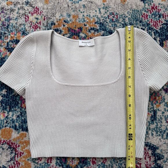 Babaton Aritzia Women’s Small Sculpt Knit Ribbed‎ Short Sleeve Cropped Top - Picture 5 of 7